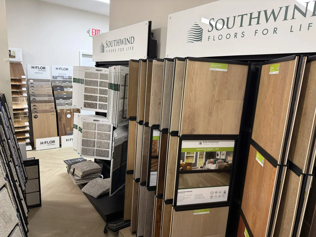 Southwind flooring and carpet sample displays at Hometown Floor Covering